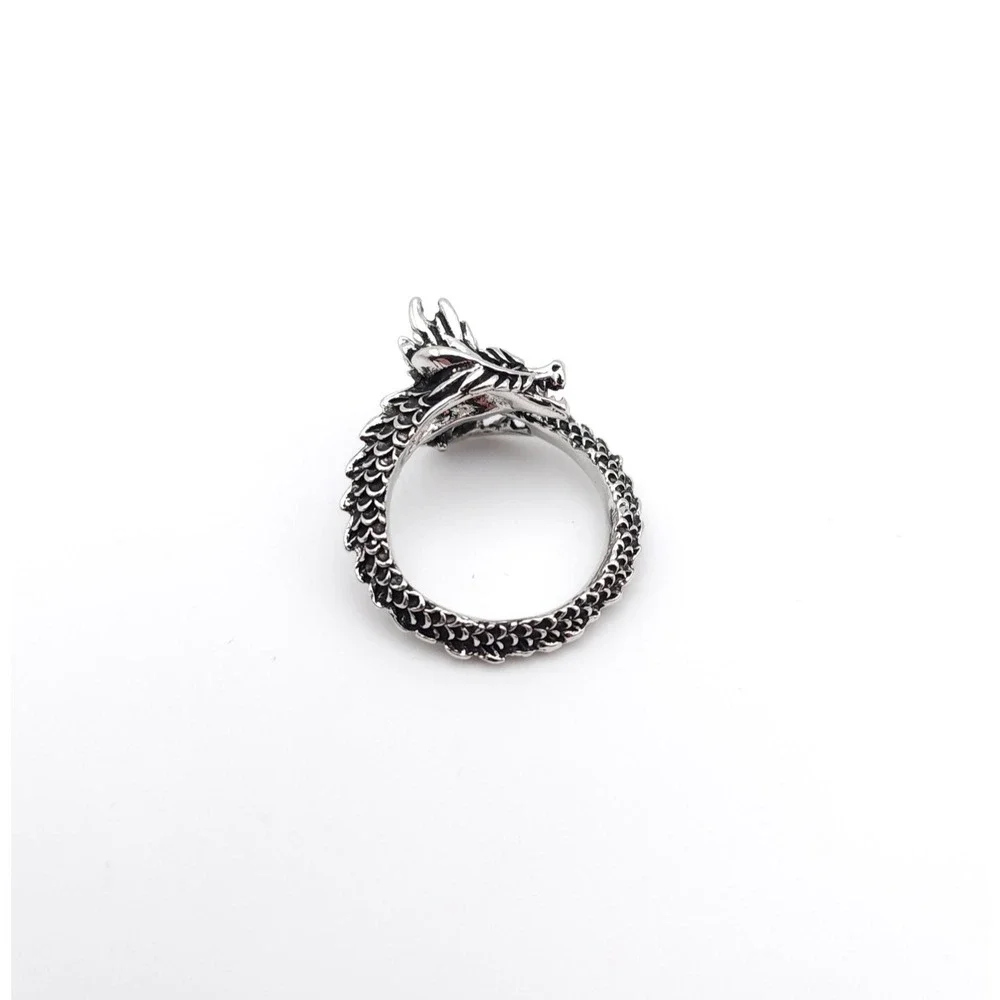 Dragon Head Ring Silver Plated Adjustable Gothic Fantasy Artistic Jewelry